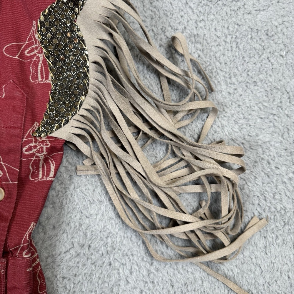 Barn Fly Shirt Womens Medium Western Rodeo Fringe Rockabilly Hand Made Art AOP - Picture 6 of 16